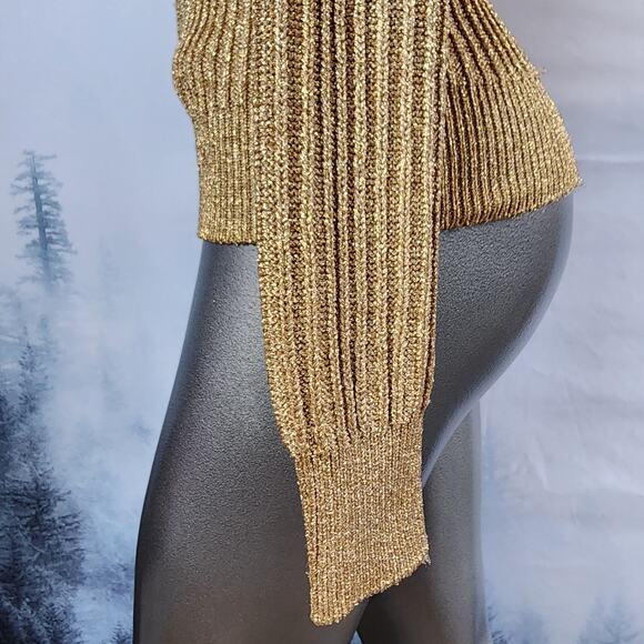 Luisa Spagnoli Gold Metallic Knit Full Zip Jacket | Women's Small - Picture 8 of 14